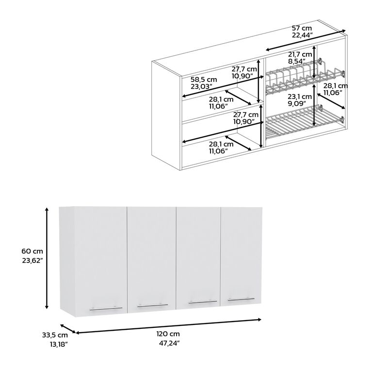 DEPOT E-SHOP  Wall Cabinet 24" H, four Doors, with two internal Shelves and internal plate and glass organizer, white
