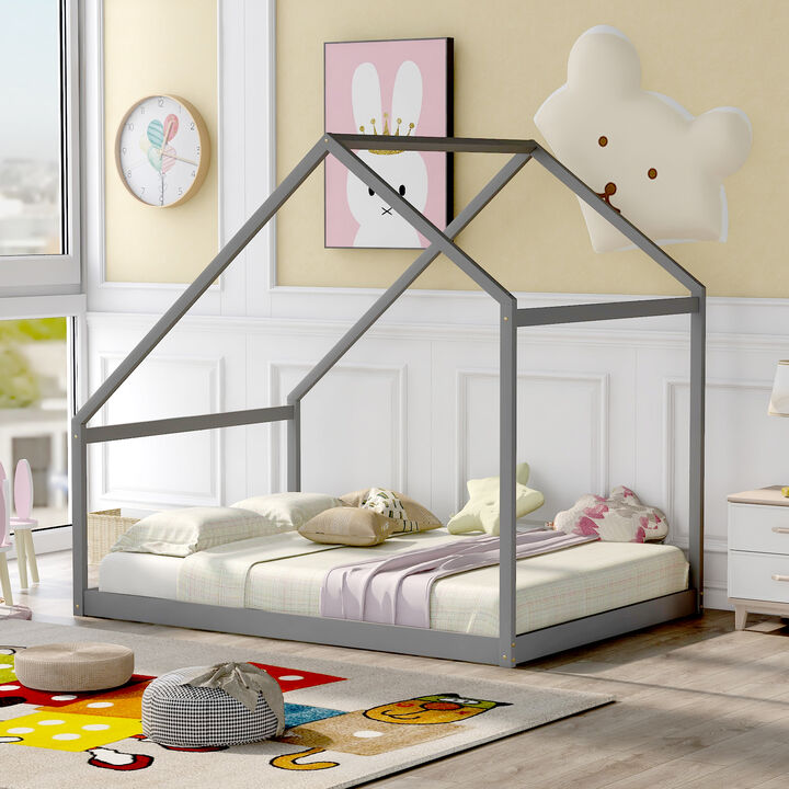 Merax Wooden House Platform Bed Floor Bed