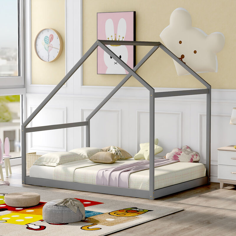 Merax Wooden House Platform Bed Floor Bed