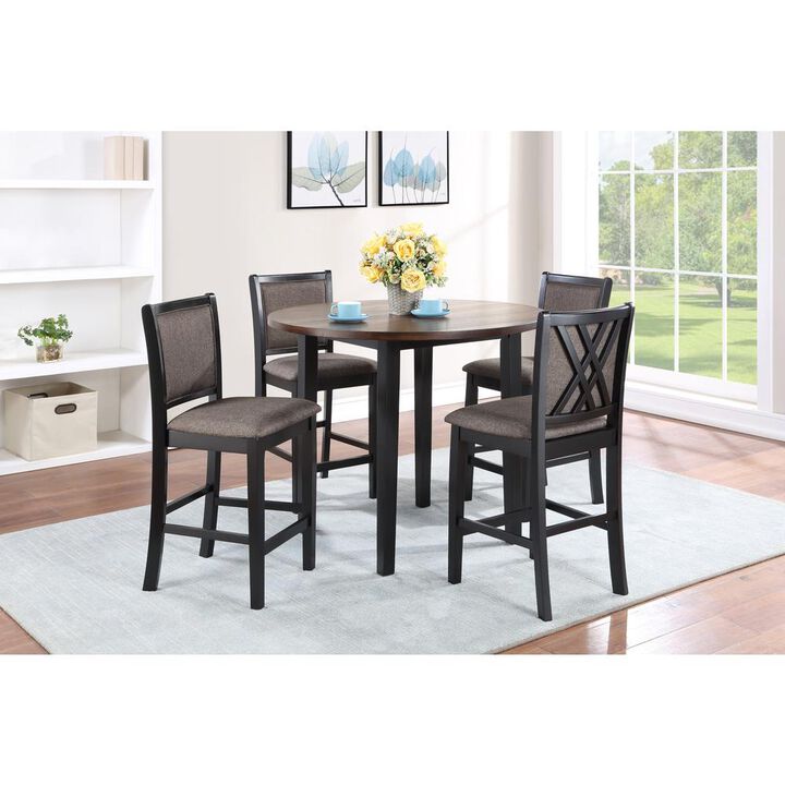 New Classic Furniture Potomac 42 Round Counter Table & 4 Chairs -Brown/Black