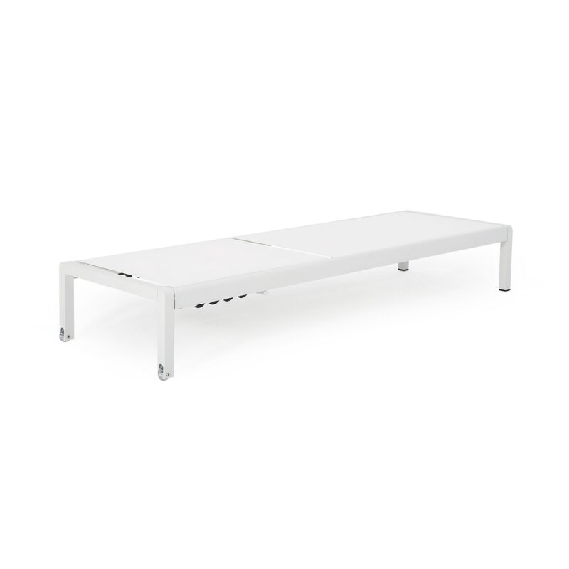 Kory Outdoor Lounge Chaise, 78 Inch White Mesh Fabric and Aluminum - Benzara