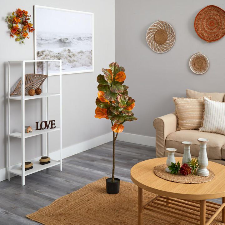 Hivvago 4.5 Feet Autumn Fiddle Leaf Artificial Fall Tree