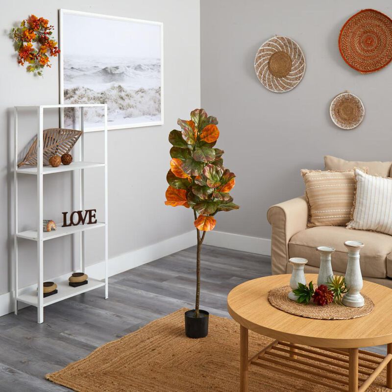 Hivvago 4.5 Feet Autumn Fiddle Leaf Artificial Fall Tree
