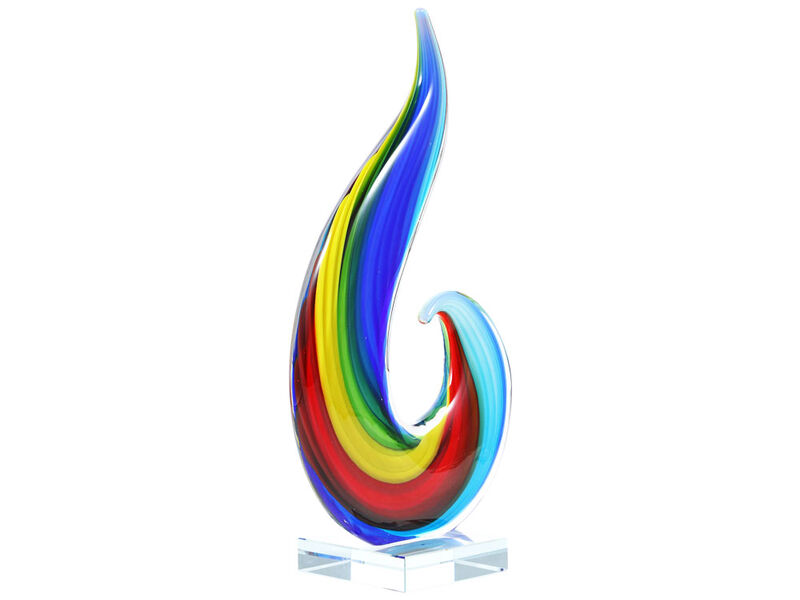 Hand Blown Rainbow Swirl Sommerso Art Glass Sculpture