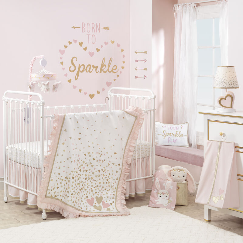 Lambs & Ivy Confetti White with Gold Hearts 100% Cotton Baby Fitted Crib Sheet