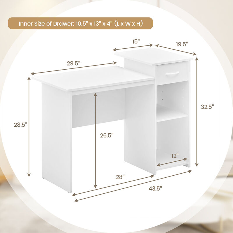 Computer Desk with Drawer Modern Laptop PC Desk with Adjustable Shelf and Cable Hole