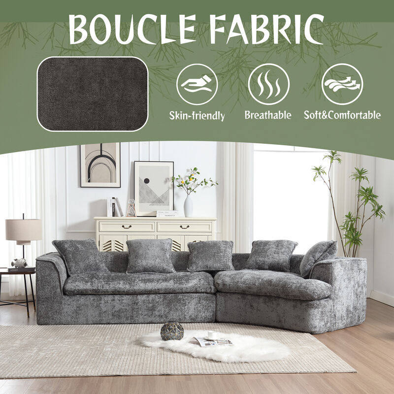 Merax 3-Seater Boucle Sofa with 5 Pillows