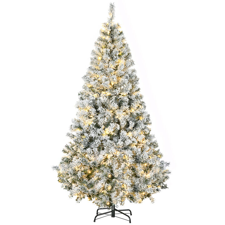 HOMCOM 6' Flocked Artificial Christmas Tree with Warm White LED Lights