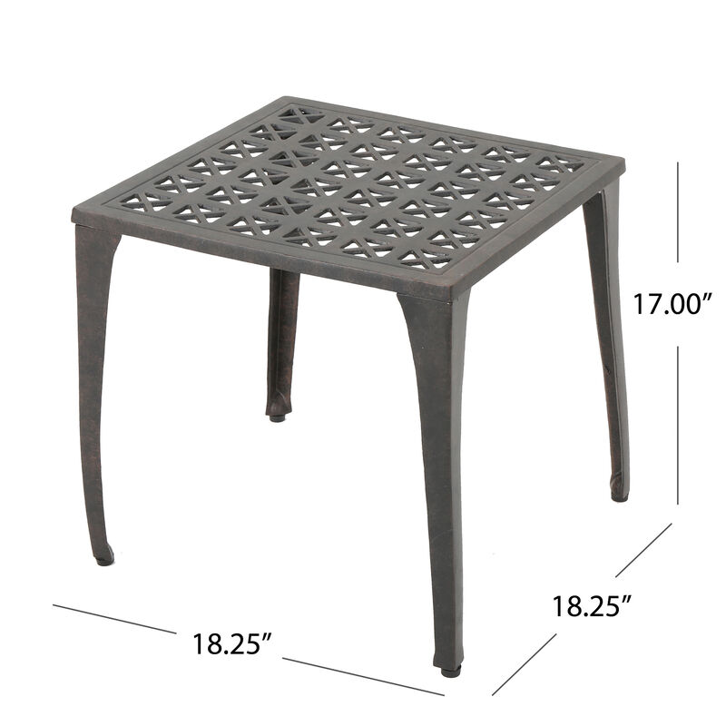 Elegant Cast Aluminum Patio Side Table with Grillwork Top