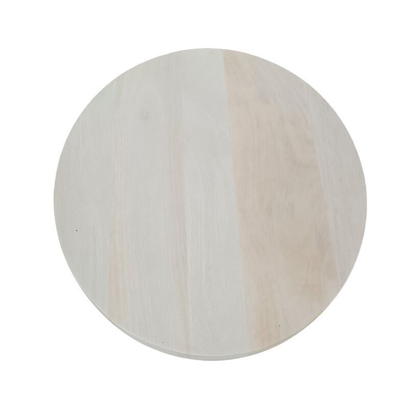 Tomas 20 Inch Side End Table, Mango Wood Drum Top, Classic Washed White - Benzara