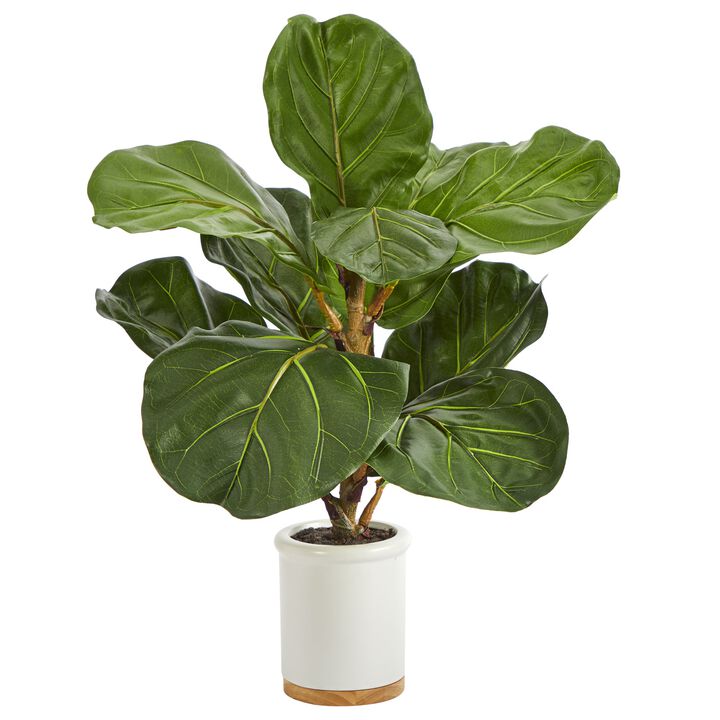 Hivvago 21 Inches Fiddle Leaf Artificial Tree in White Ceramic Planter