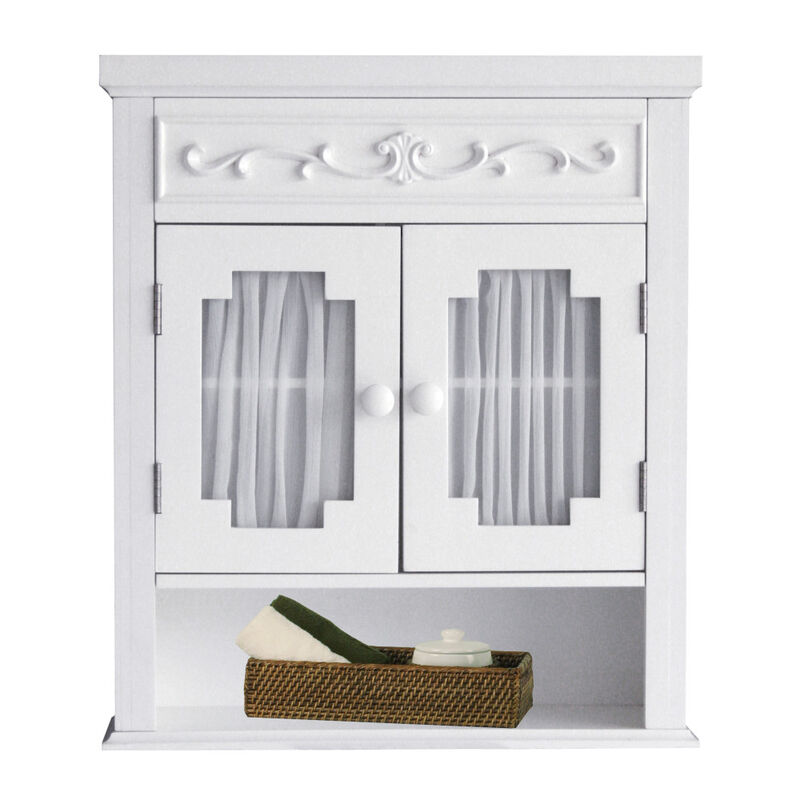 Teamson Home Lisbon Removable Wooden Wall Cabinet with Drapery-Lined Doors, White