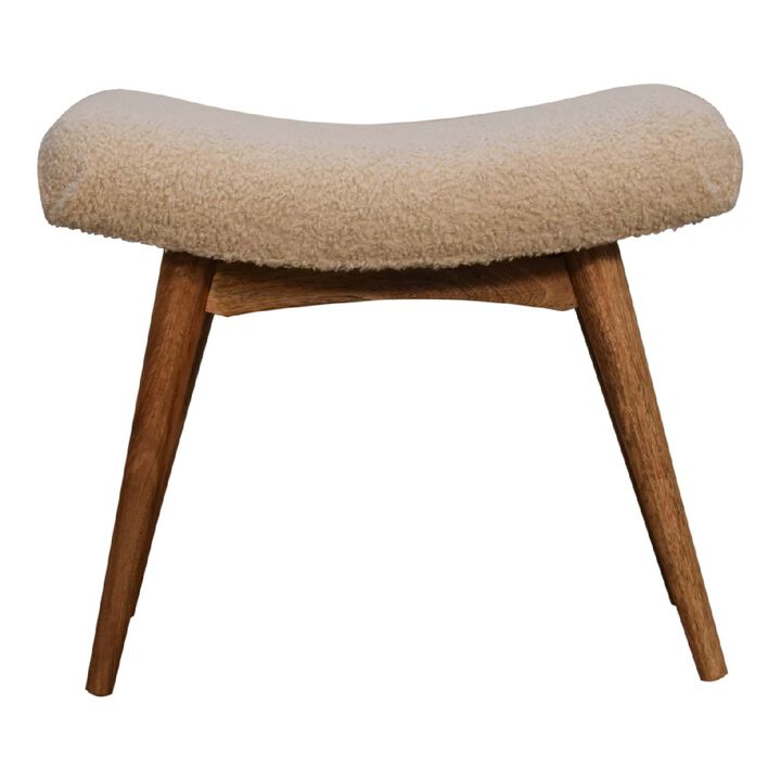Artisan Furniture Boucle Cream Solid Wood  Curved Bench