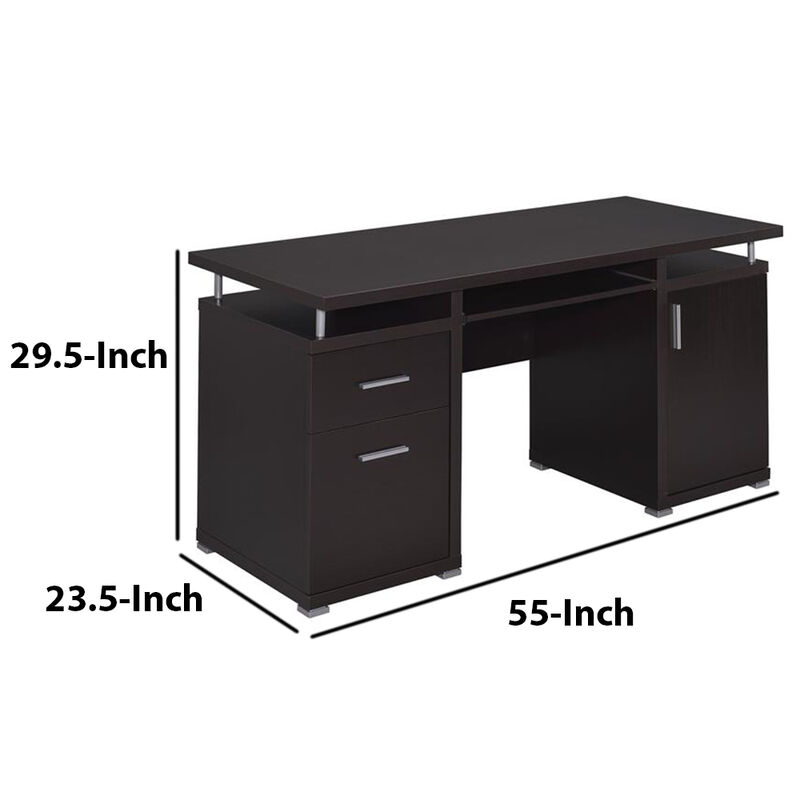 Luxurious Computer Desk with 2 Drawers and  Cabinet, Brown-Benzara