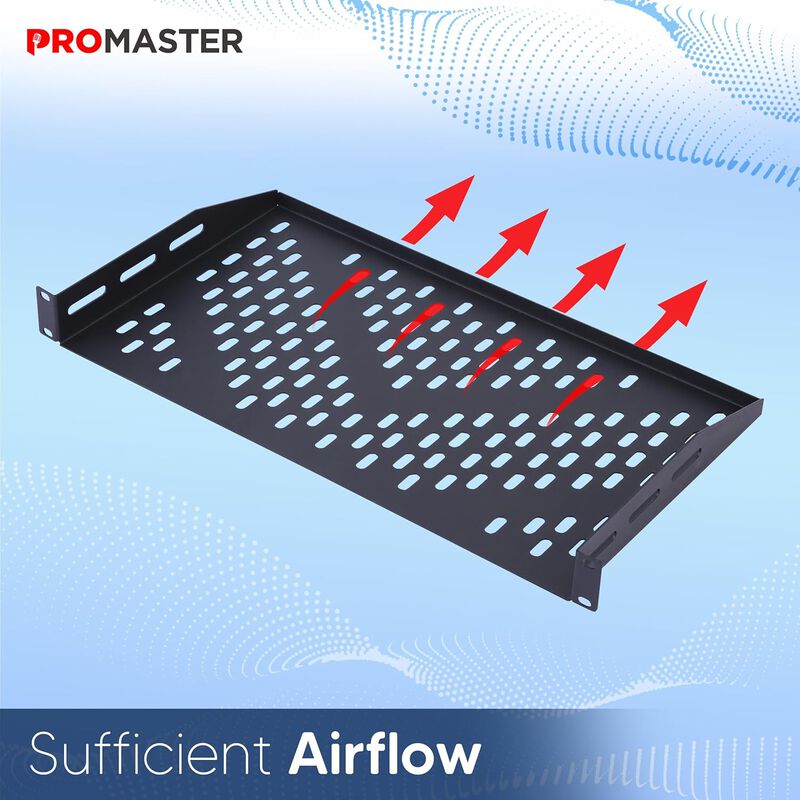 ThePromaster Server Vented Shelf - 2-Pack 19 Inches, 10'' Deep, 1U Universal Integration Server Vented Rack Mounting Tray For Good Airflow, Cantilever Mount, Device and Equipment Wall Mounting - Black