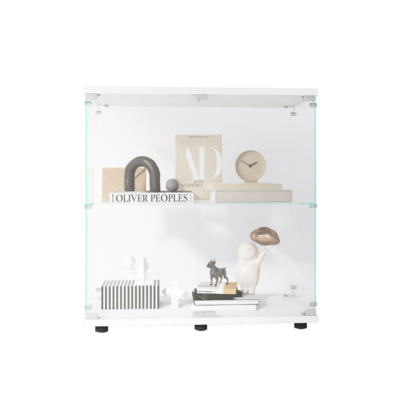 Glass Display Cabinet, 2 Shelves, Floor Standing, 33.35" X 31.69" X 14.37"