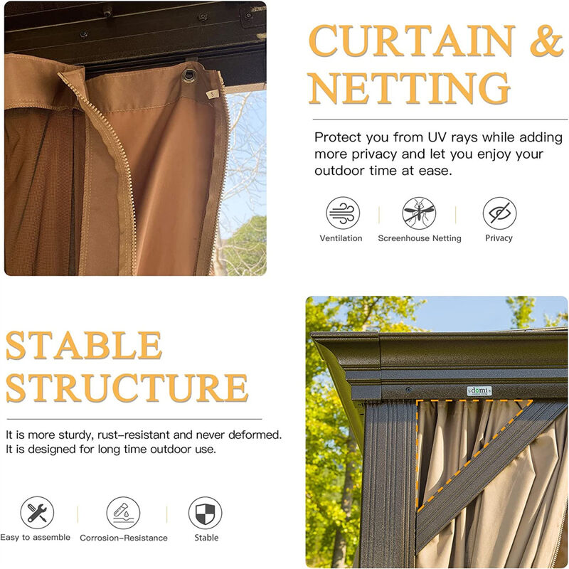 Aluminum Frame Hardtop Gazebo with Curtains, Netting