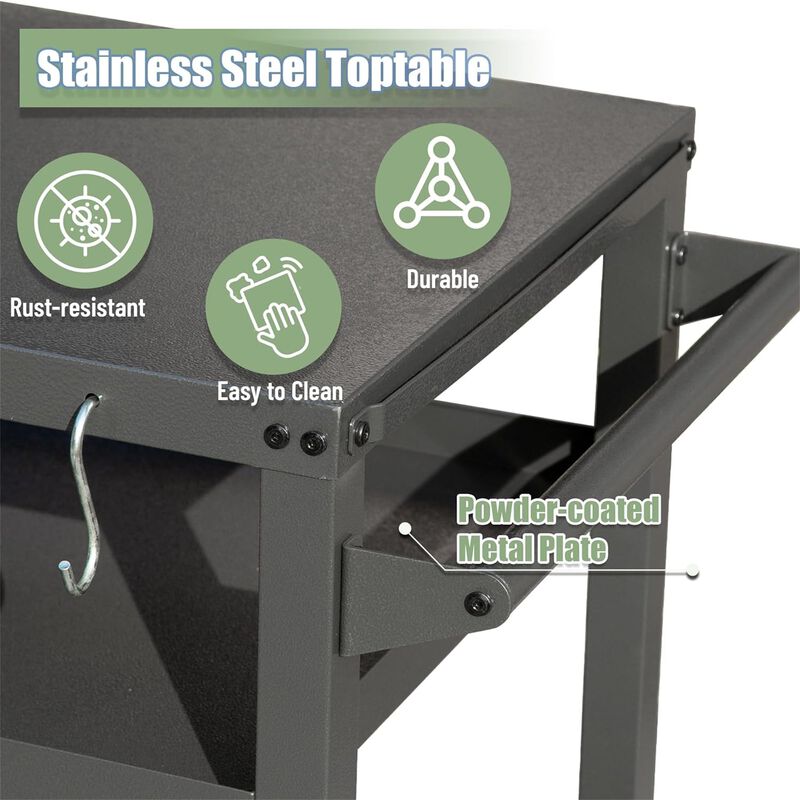 MONDAWE 3-Shelf Outdoor Grill Table, Grill Cart with Wheels, Outdoor Pizza Oven Table and Food Prep Table, with Propane Tank Hook, Grill Stand for Blackstone Griddle for BBQ
