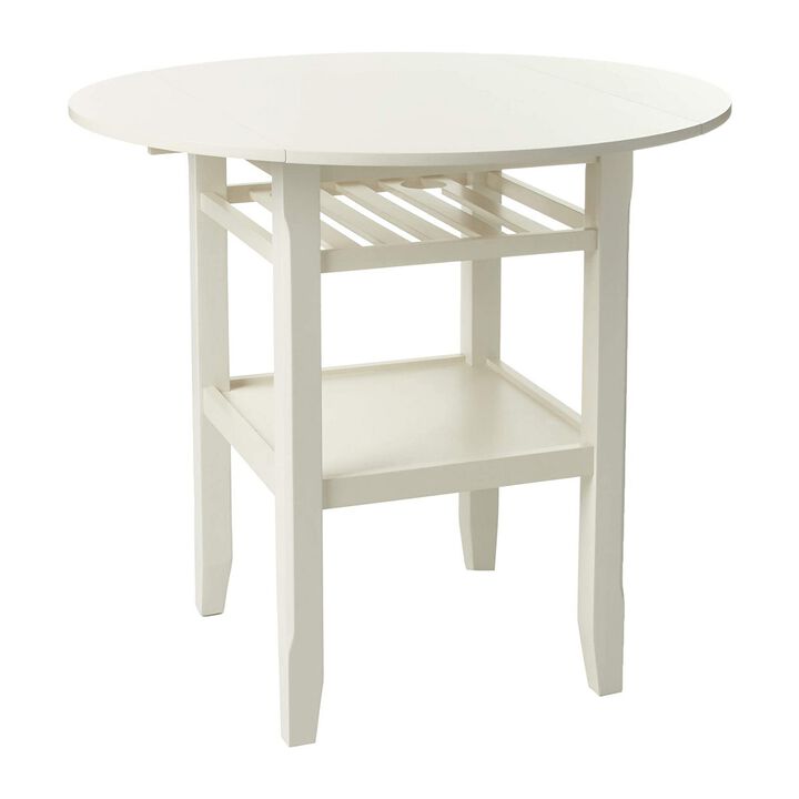 Round Wooden Counter Height Table With Wine Glass Shelf, Cream-Benzara