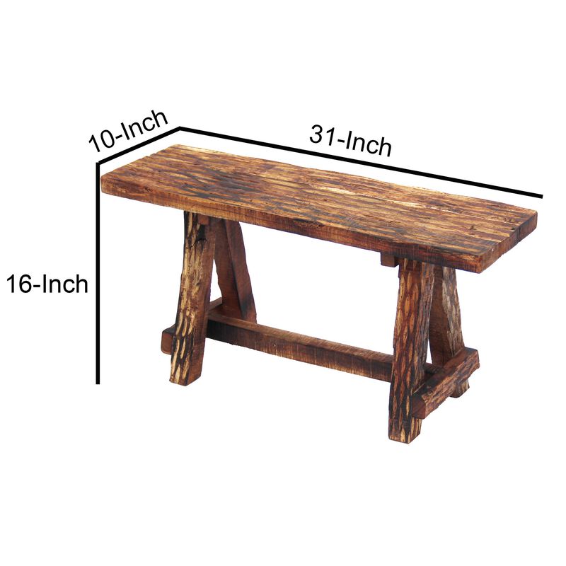 Wooden Garden Patio Bench With Retro Etching, Cappuccino Brown-Benzara