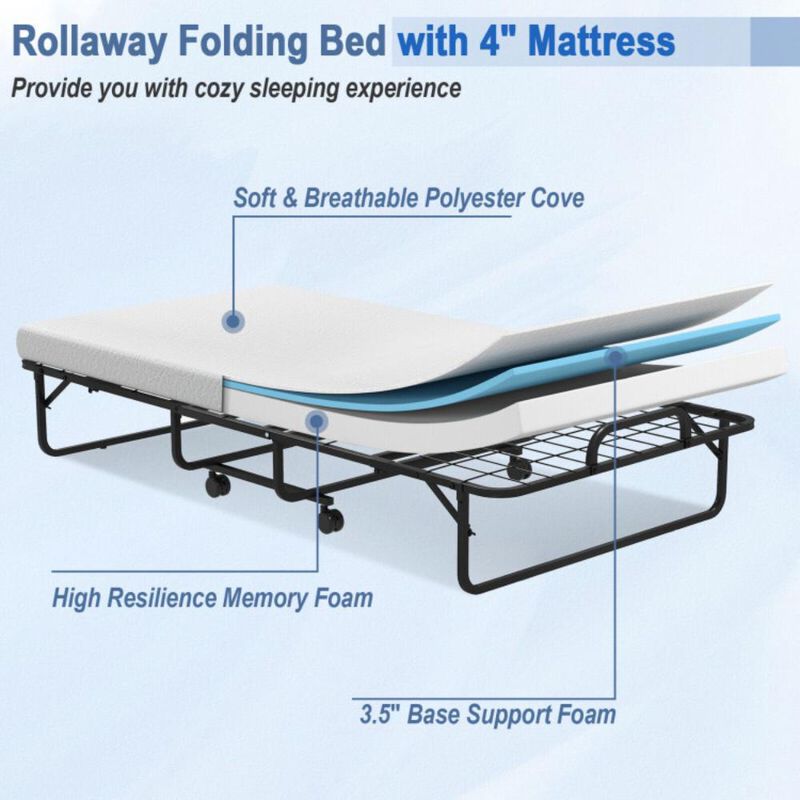 Hivvago Twin Size Metal Folding Bed with Memory Foam Mattress