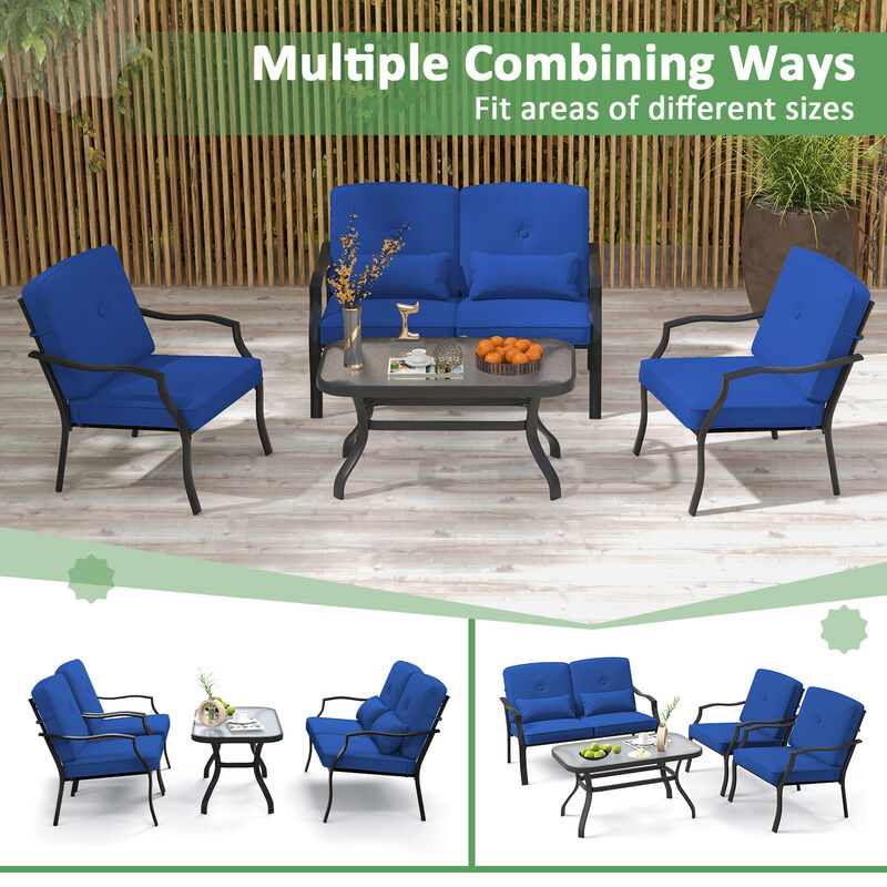 4-Piece Outdoor Conversation Set with Seat Cushions, Back Cushions, and Waist Pillows