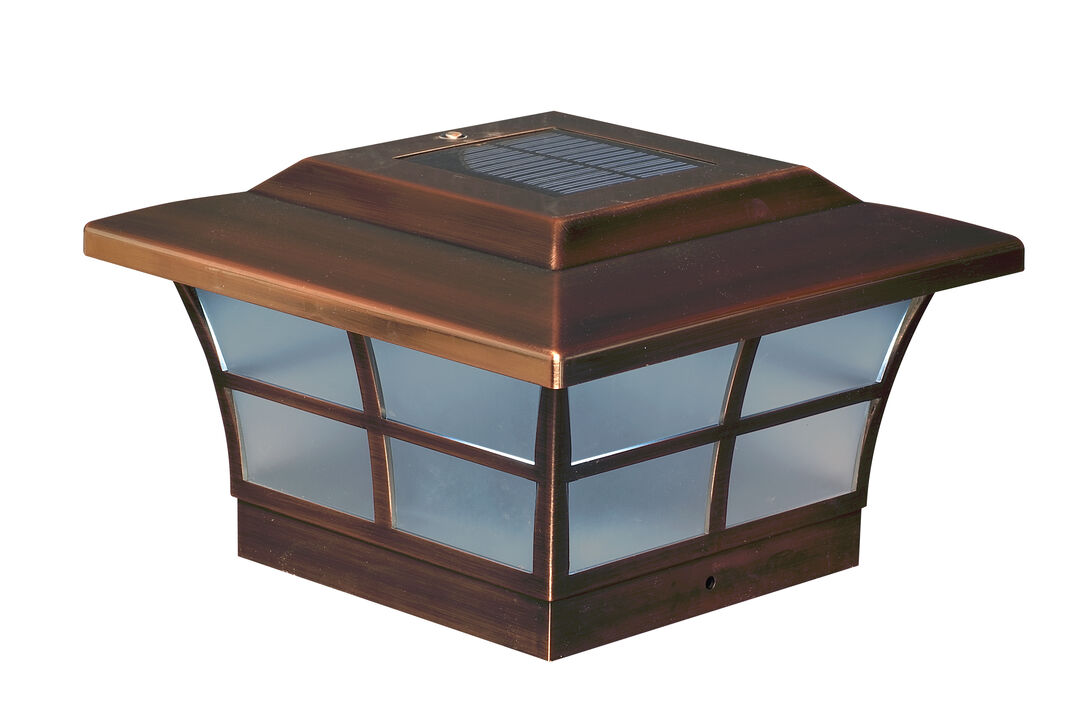 Set of 2 Antique Copper and Clear Solar Powered Prestige Post Caps for 6x6 Fence Post