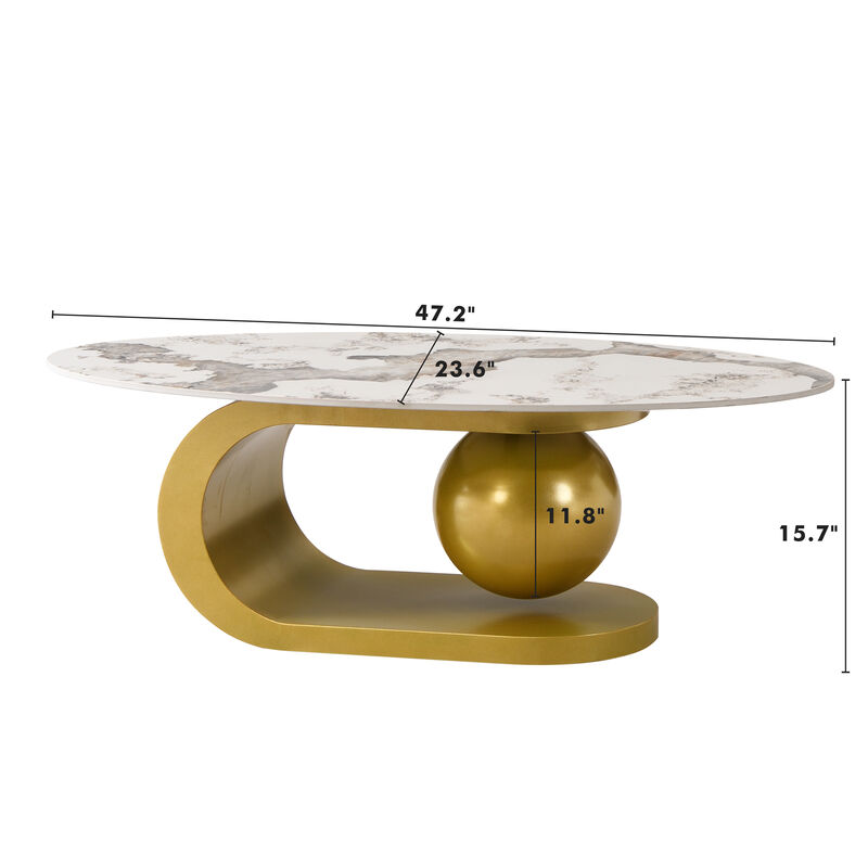 Merax Modern Oval Marble Pattern Coffee Table