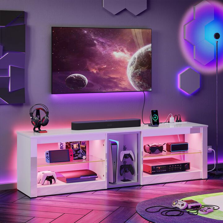 63'' Inch Bright White,High Gloss TV Stand for 70 inch TV with Power Outlets