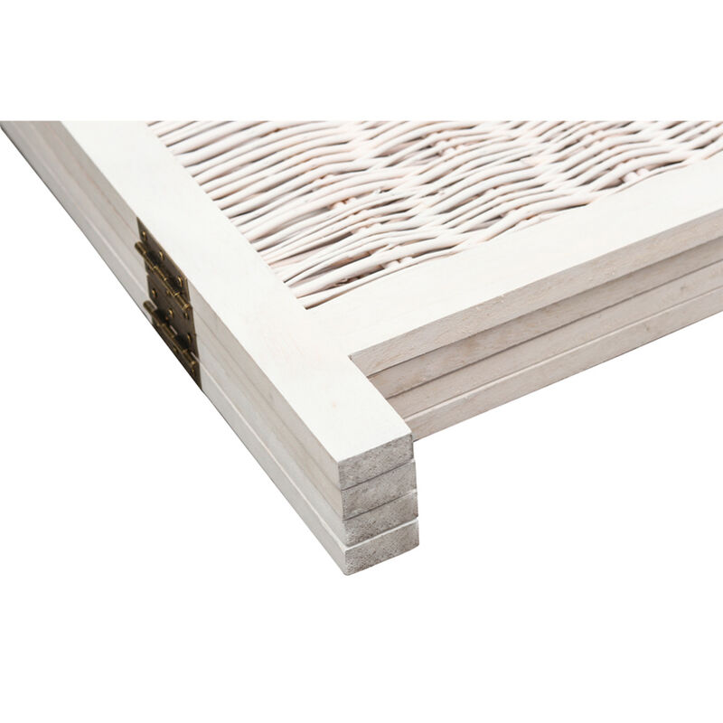 Legacy Decor 3 Panel, White Color Wicker and Wood Screen Room Divider