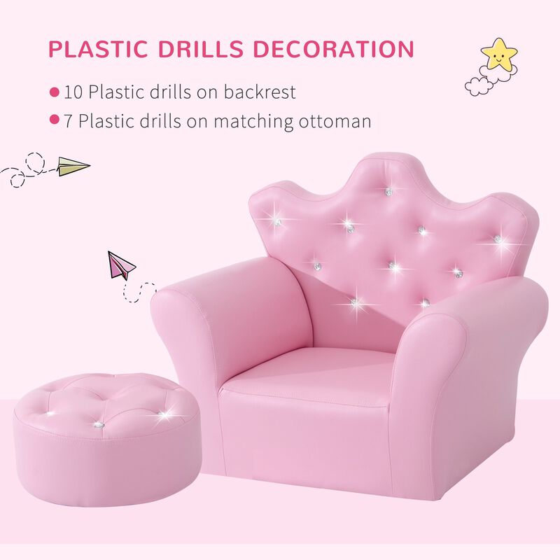 Kids' Princess Sofa Set: With Footstool, Diamond Decor