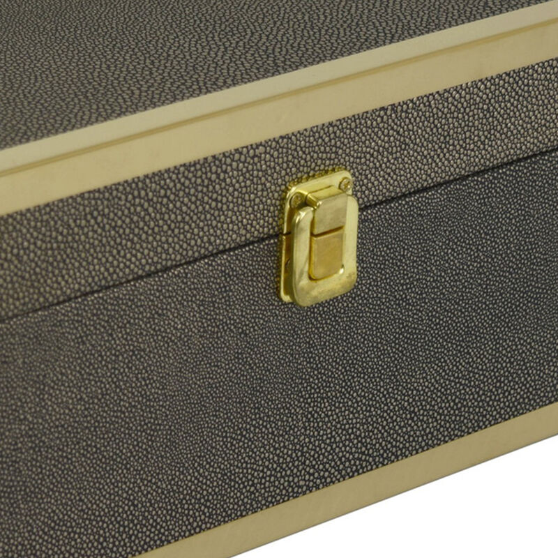 Mecca Storage Box Set of 2, Rivet Accents, Gold Metal, Bronze Wood - Benzara