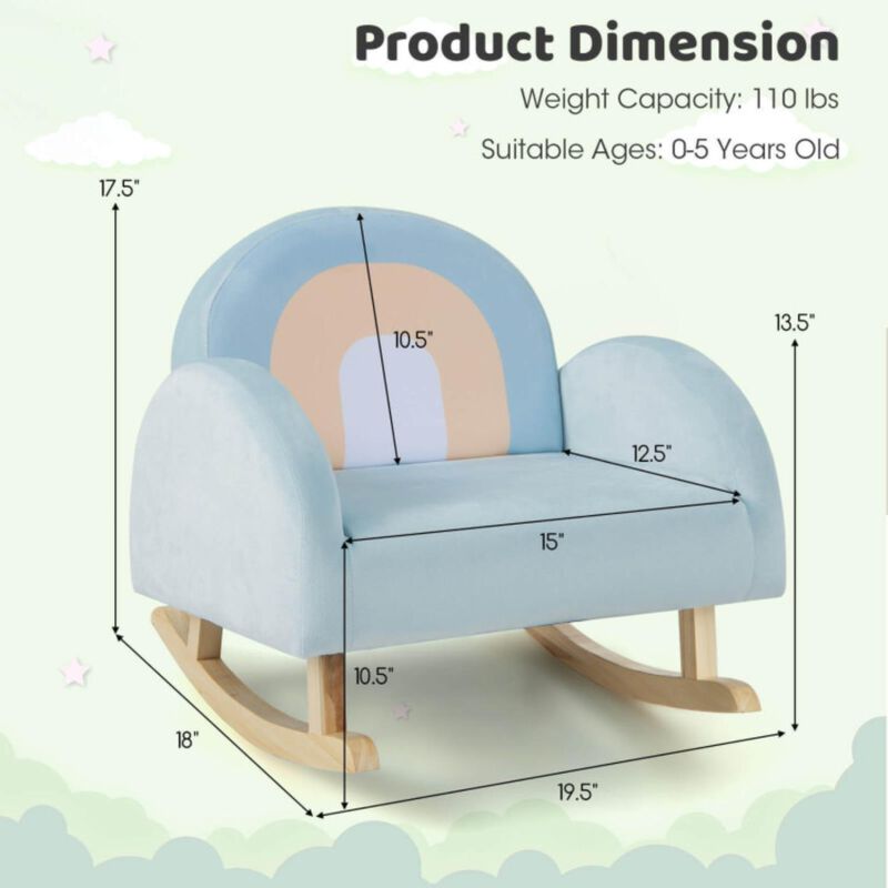 Hivvago Toddler Rocking Chair with Solid Rubber Wood Frame Soft Velvet Cover-Blue