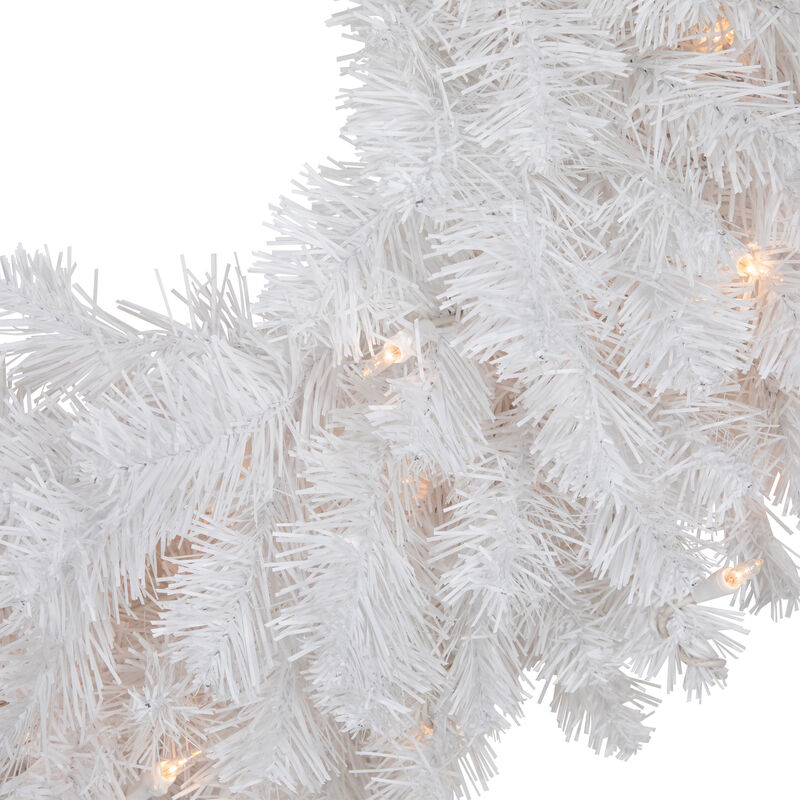 Pre-Lit Snow White Artificial Christmas Wreath  24-Inch  Clear Lights