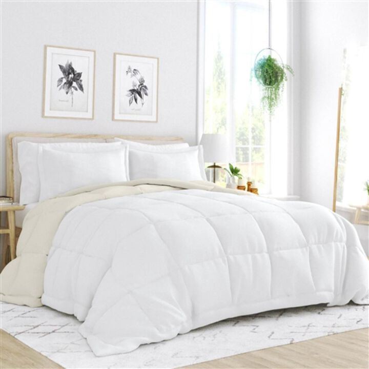 Hivvago Full/Queen size 3 Piece Microfiber Reversible Comforter Set in White and Cream