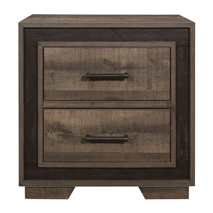 Wooden Nightstand with Sled Base and Metal Bar Pulls, Brown - Benzara