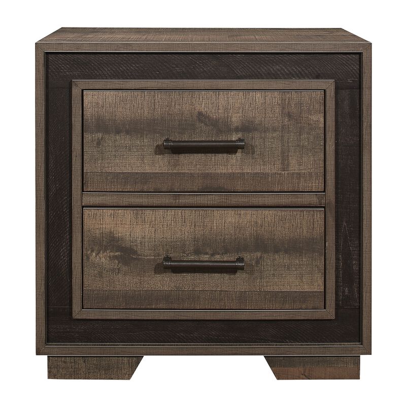 Wooden Nightstand with Sled Base and Metal Bar Pulls, Brown - Benzara