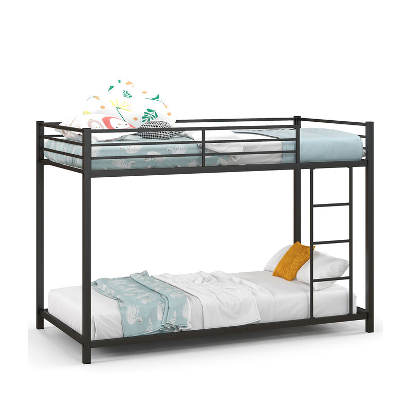 Low Profile Twin Over Twin Metal Bunk Bed with Full-length Guardrails