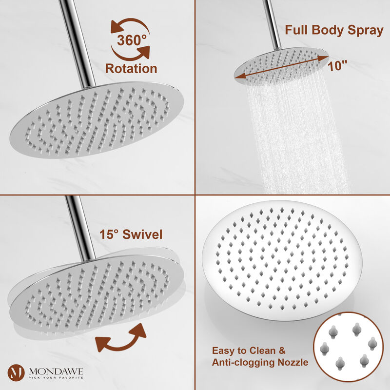 Mondawe Round 1-Spray Patterns Balance Valve Shower Faucets Set with 2.5 GPM Ceiling Mount Dual Shower Heads in Chrome
