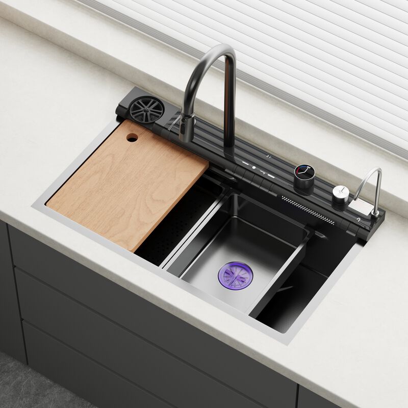 FUFU&GAGA  304 Stainless Steel Kitchen Sink with PVD Nano Black Coating & Smart Features, (29.5" L x 17.7" W x 8.7" H), Black