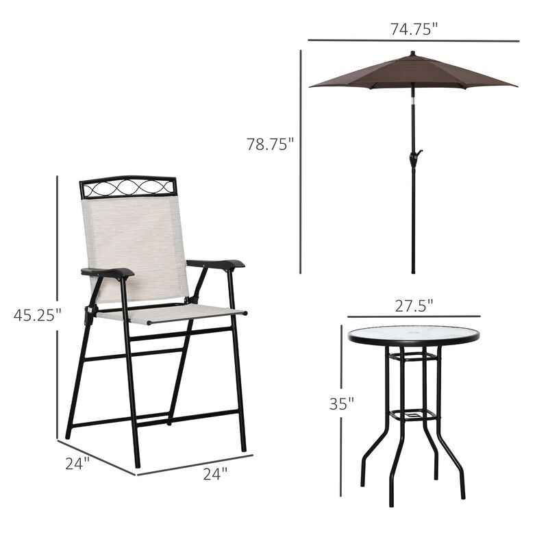 Cream Patio Set: 4-Piece Bar Set with Umbrella and Glass Table