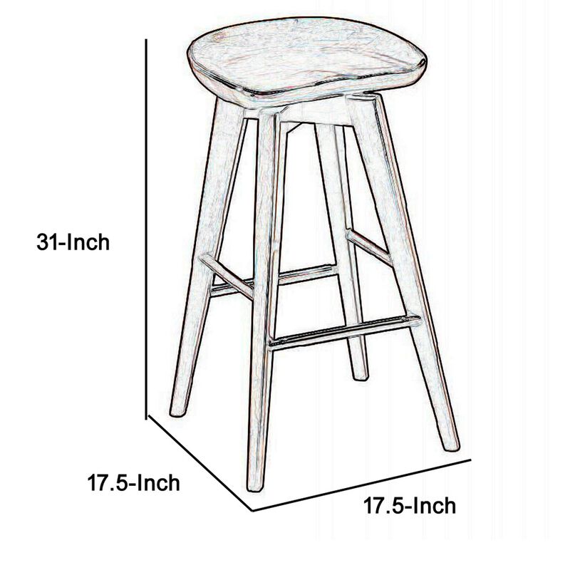 Contoured Seat Wooden Frame Swivel Barstool with Angled Legs, Dark Brown-Benzara