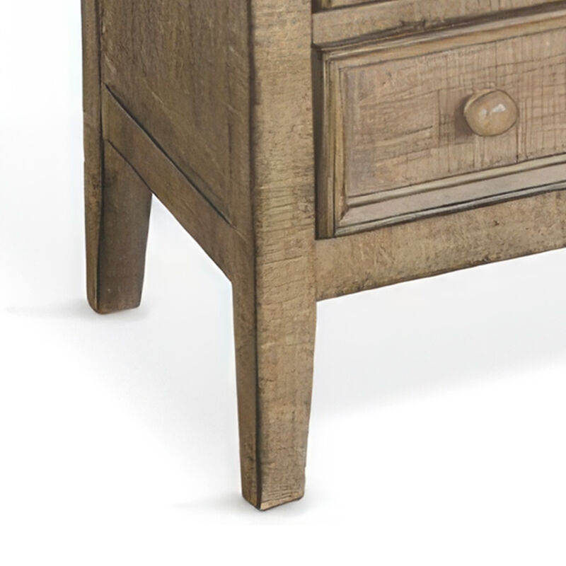 Rena Side End Table with 3 Drawers, 28 Inch Rustic Brown Mahogany Wood - Benzara