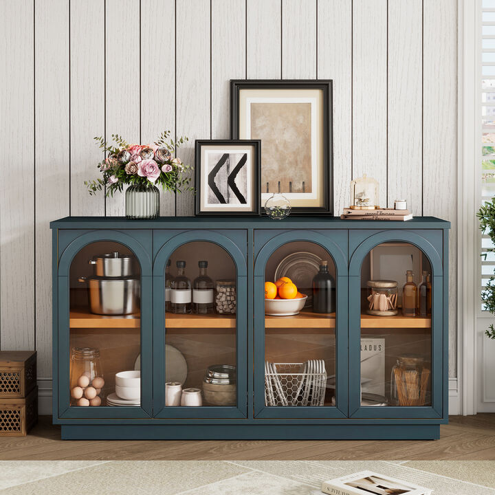 Merax 4-Door Storage Buffet Cabinet with Glass Doors