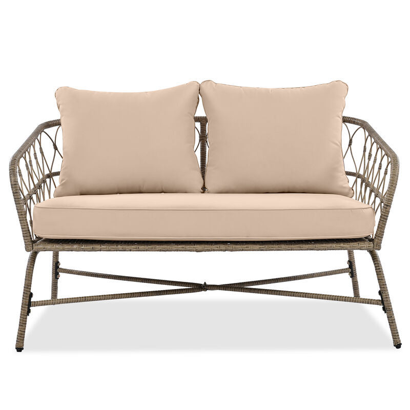 Whisen Bohemia-inspired Outdoor Seating Group With Removable Cushions, Conversation Patio Set With Wood Tabletop