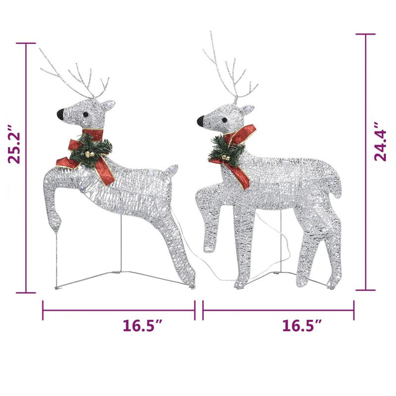 Outdoor 40 LED Light Reindeer Christmas Decoration Set of 2, Metal - Benzara
