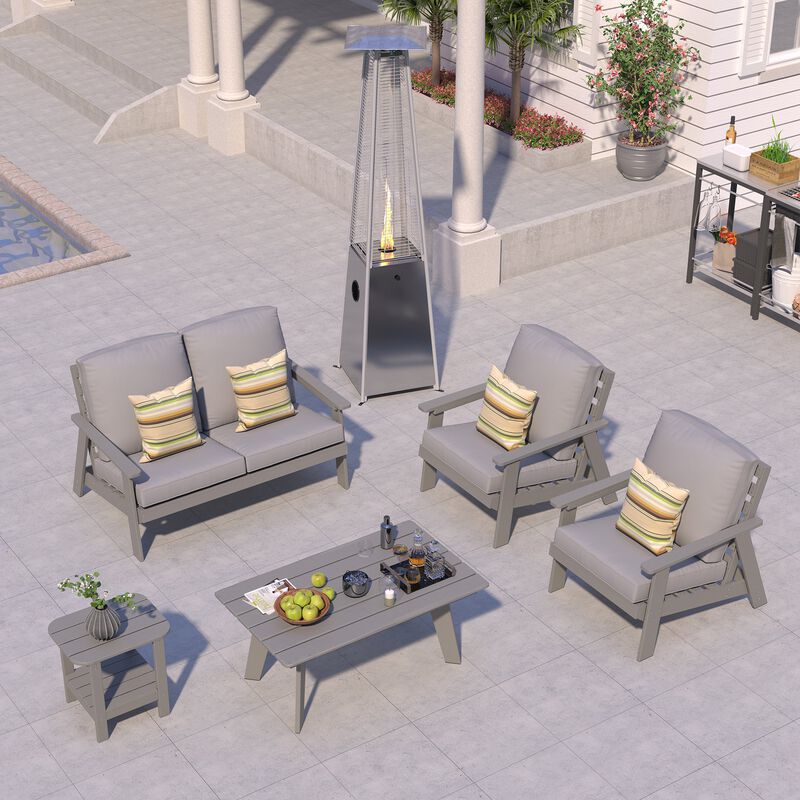 MONDAWE 6 Pieces Patio Conversation Set with Heater and Coffee Table
