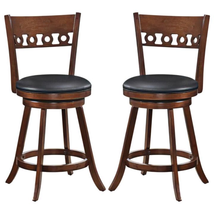 Hivvago Set of 2 Swivel Bar Stools with Rubber Wood Frame