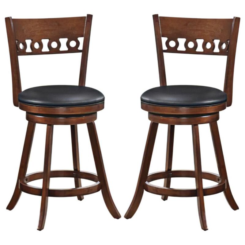 Hivvago Set of 2 Swivel Bar Stools with Rubber Wood Frame