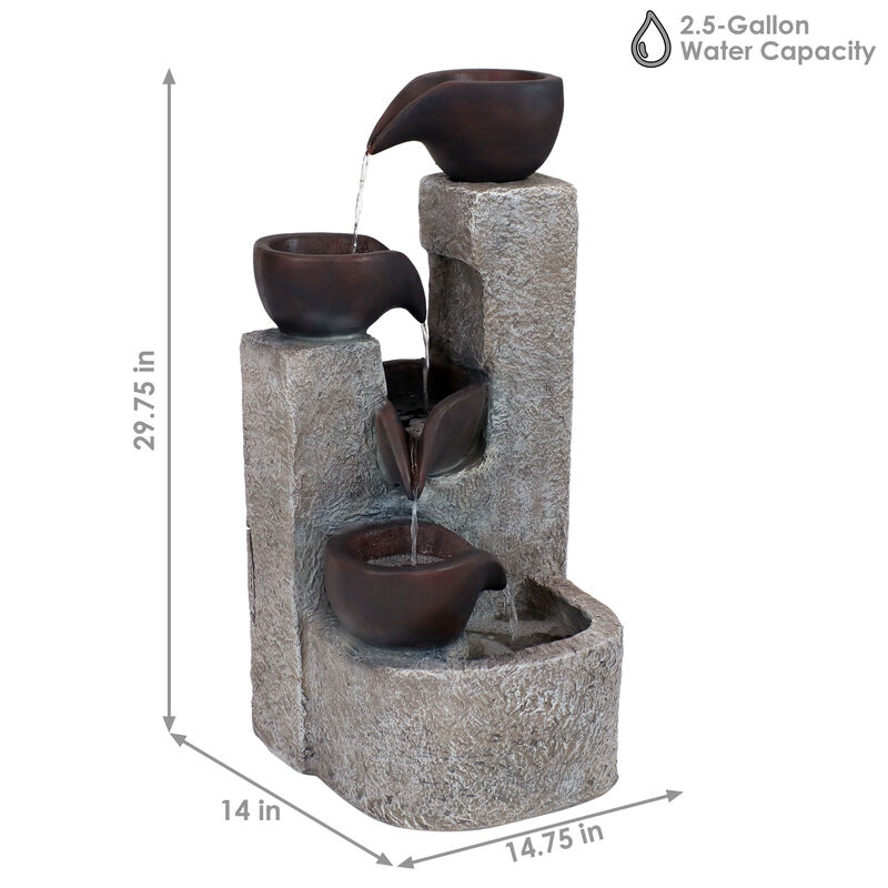 Sunnydaze Aged Tiered Vessels Solar Water Fountain with Battery - 29 in